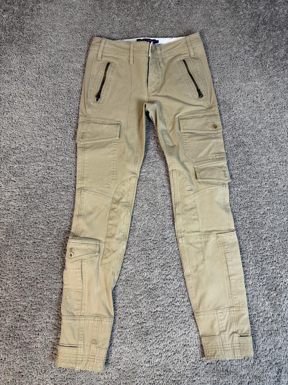 Ralph Lauren Pants Womens 4 Beige Cargo Twill Tapered Utility Stretch 28 Inseam